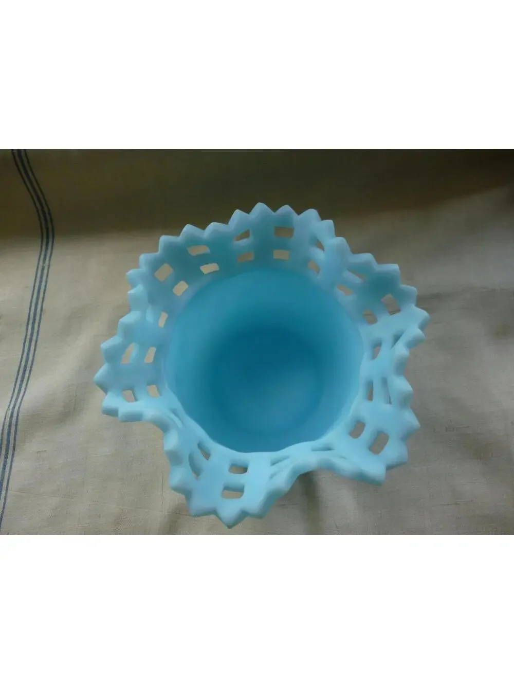 Vintage Fenton Blue Satin Basket Weave Bowl